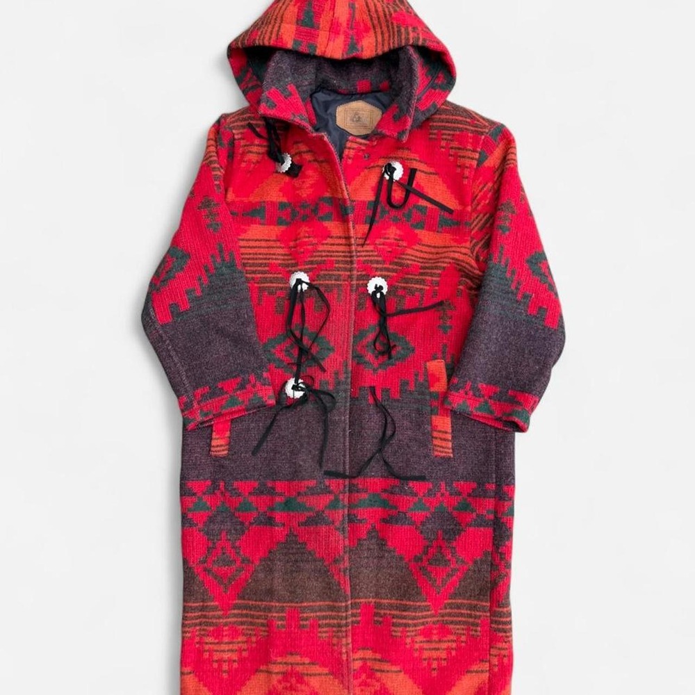 Woolrich Vintage 90s Red Plaid Wool Hooded Cardigan Coat Geometric Gorpcore S
